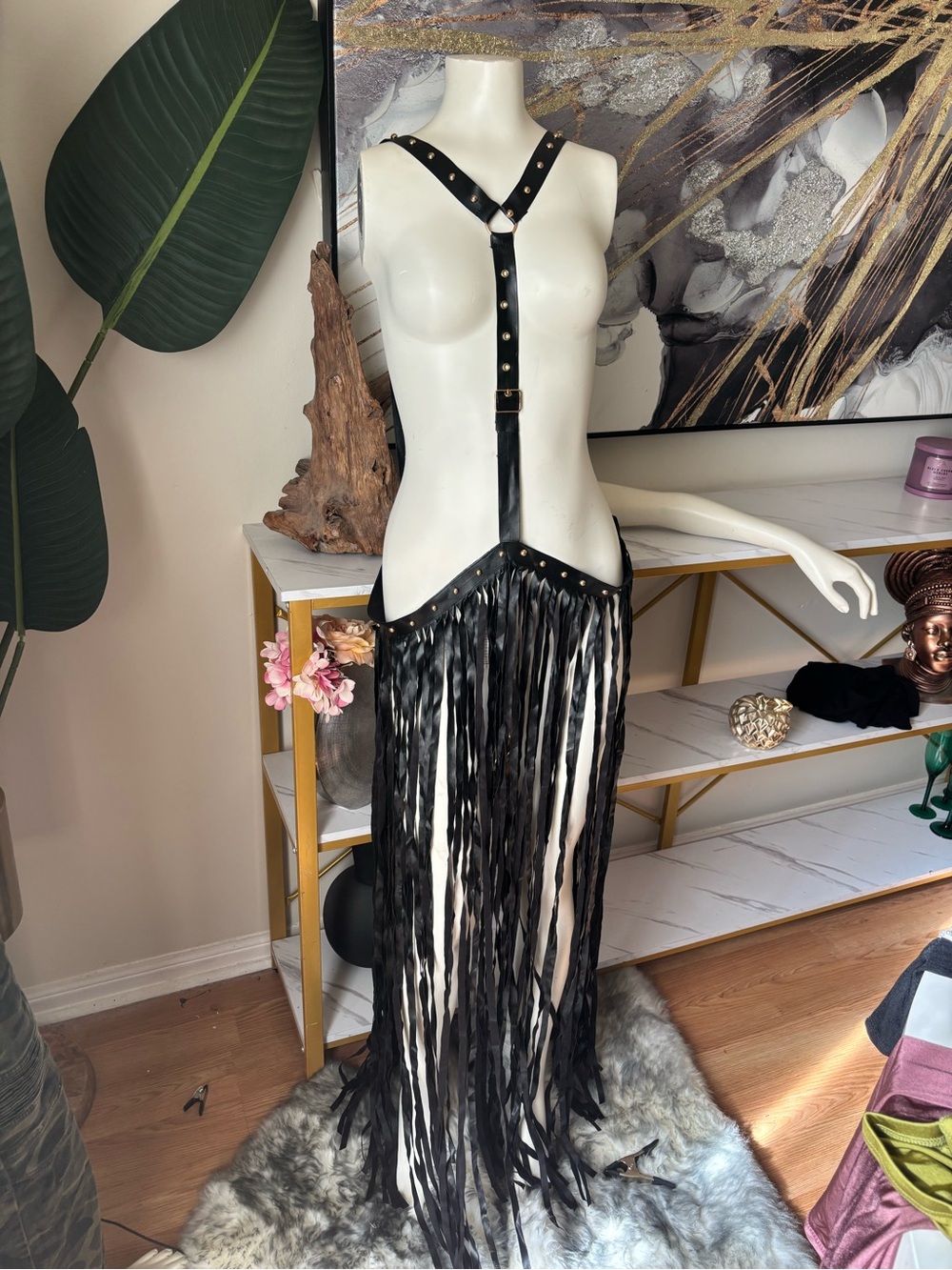 RAGA Black Fringe Harness with Gold Studs